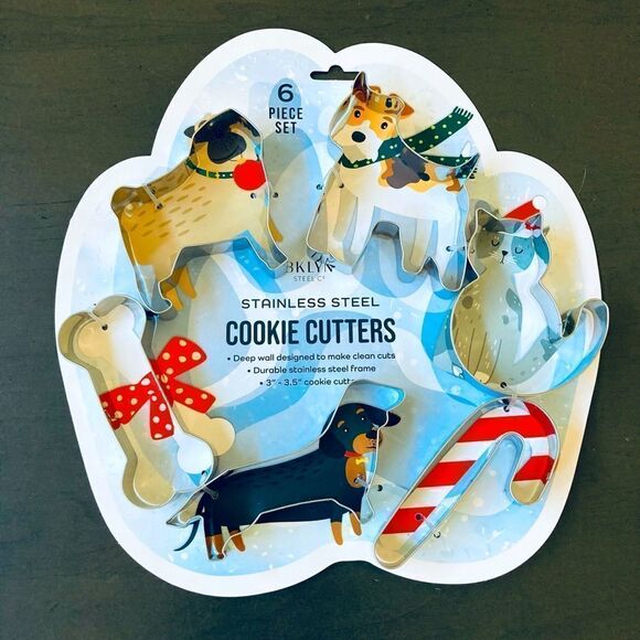 Cats & Dogs 6-pc Holiday Stainless Steel Cookie Cutters Set - Picture 1 of 3